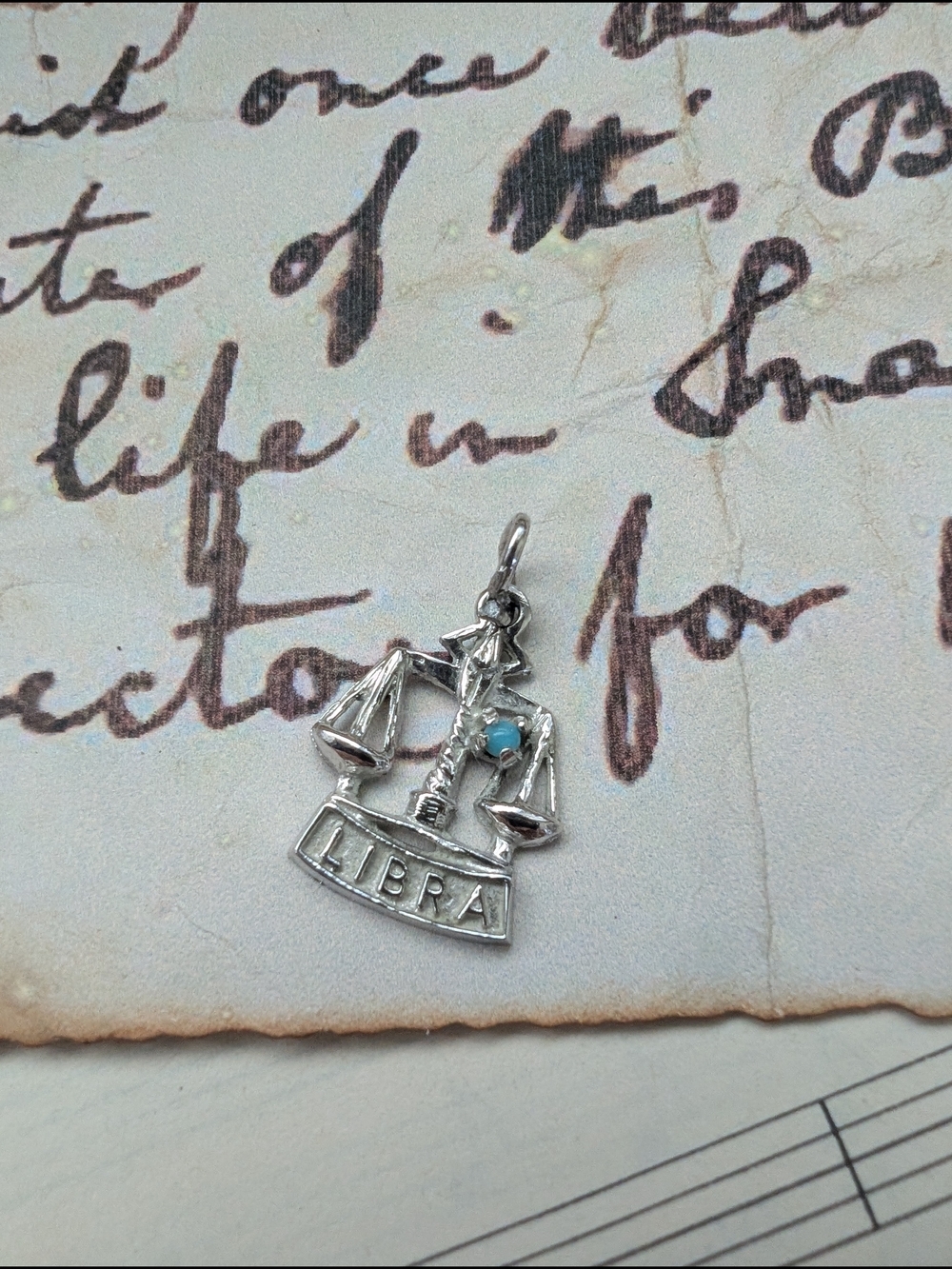 Sterling Silver Libra Scales Zodiac Pendant with Turquoise Accent